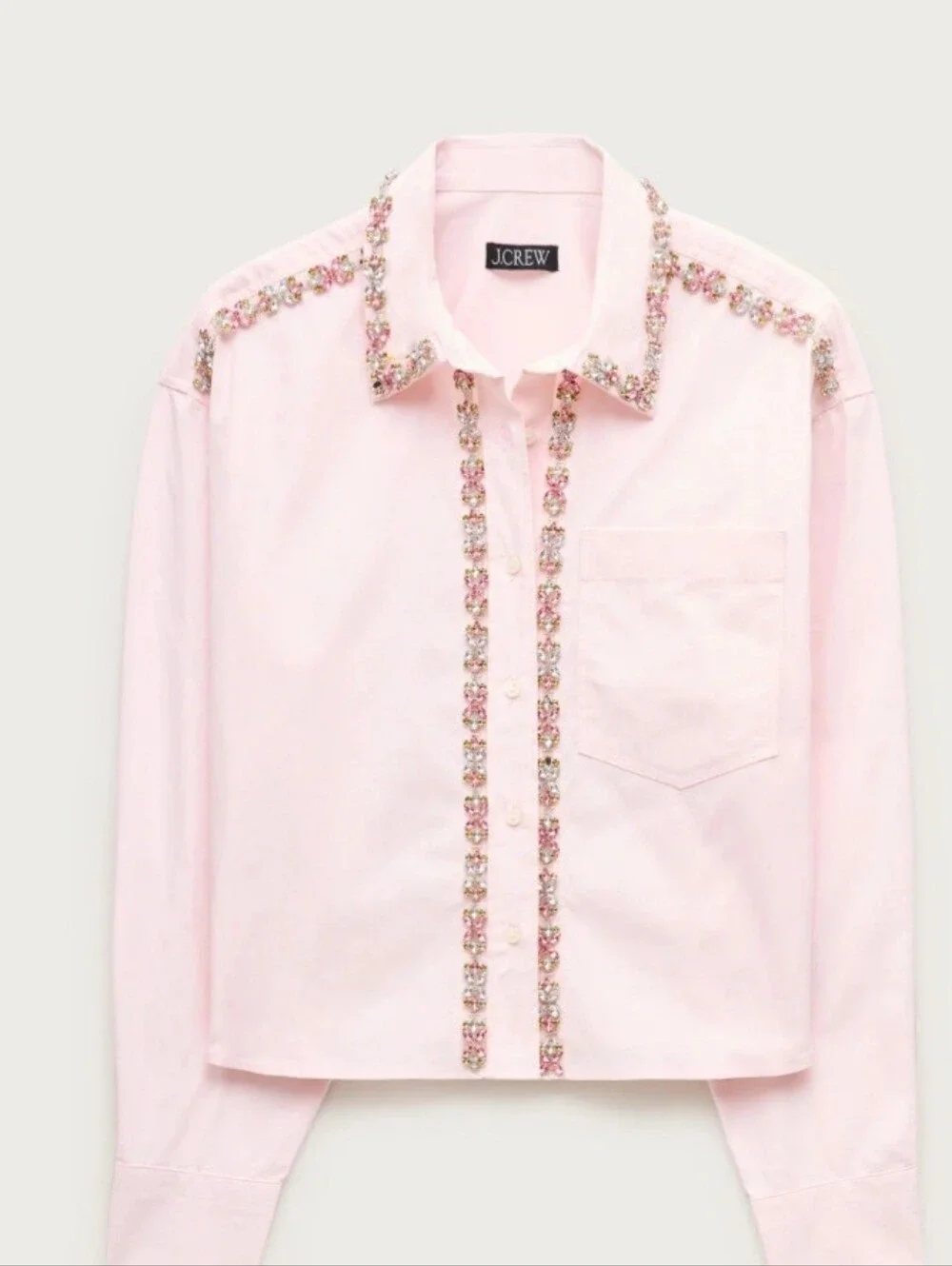 J Crew Etienne Jeweled Cropped Button Down Shirt